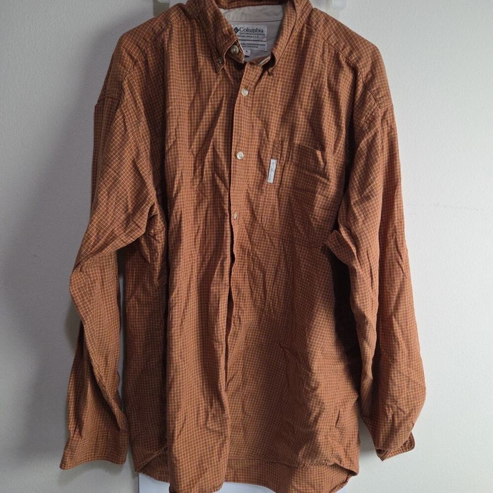 Columbia Shirt Men's XL Orange Brown Plaid Long Sleeve Button Up